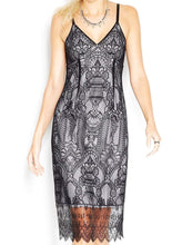 Load image into Gallery viewer, Fashion Week Women&#39;s V-Neck Lace-Overlay Midi Dress, S, Black
