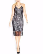 Load image into Gallery viewer, Fashion Week Women&#39;s V-Neck Lace-Overlay Midi Dress, S, Black
