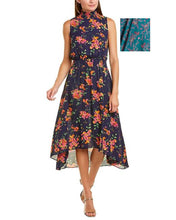 Load image into Gallery viewer, Nanette Lepore Smocked Midi Short Casual Floral-Print Dress, Teal, 10
