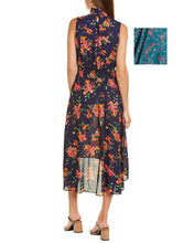 Load image into Gallery viewer, Nanette Lepore Smocked Midi Short Casual Floral-Print Dress, Teal, 10
