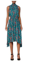 Load image into Gallery viewer, Nanette Lepore Smocked Midi Short Casual Floral-Print Dress, Teal, 10
