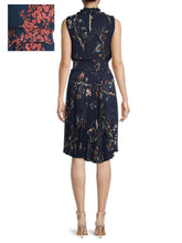 Load image into Gallery viewer, NANETTE LEPORE Women&#39;s Pleated Midi Dress, Navy with Coral Print, Size 2
