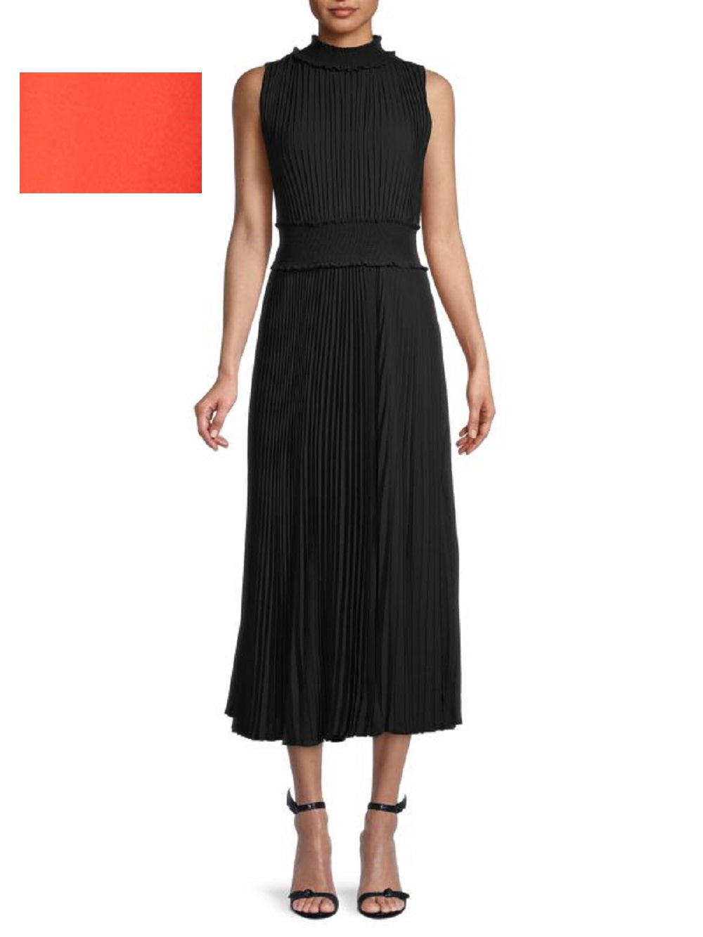 NANETTE LEPORE Women's Pleated Midi Dress, Vivid Coral Saffron Sun, Size 4