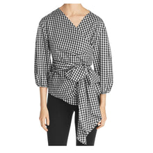 Load image into Gallery viewer, Single Thread Women's Gingham Wrap Top, Black/White, M
