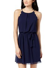 Load image into Gallery viewer, BCX Juniors&#39; Scalloped Sleeveless Dress with Sash Belt, Dark Navy, M
