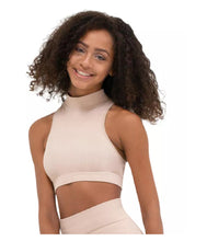 Load image into Gallery viewer, Capezio Women&#39;s Mock Neck Seamless Rib Crop Top, Sand, X-Small/Small
