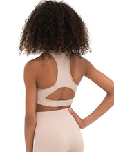 Load image into Gallery viewer, Capezio Women&#39;s Mock Neck Seamless Rib Crop Top, Sand, X-Small/Small
