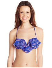 Load image into Gallery viewer, O&#39;Neill Juniors&#39; Moxie V-Ruffle Bandeau Bikini Top, Cobalt Blue, S
