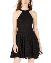 Load image into Gallery viewer, B Darlin Juniors&#39; Sleeveless Glitter Lace Fit &amp; Flare Dress,Black, 3/4
