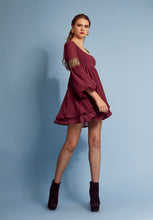 Load image into Gallery viewer, Belloago Women&#39;s Satine Square Neck Bishop Sleeve Dress, Bordeaux Red

