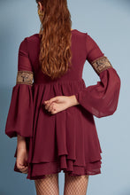 Load image into Gallery viewer, Belloago Women&#39;s Satine Square Neck Bishop Sleeve Dress, Bordeaux Red
