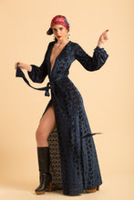 Load image into Gallery viewer, Belloago Women&#39;s Linda Velvet Printed Kimono Robe, Petrol Blue
