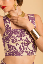 Load image into Gallery viewer, Belloago Women&#39;s Megan Printed Crop Top, Purple and Beige
