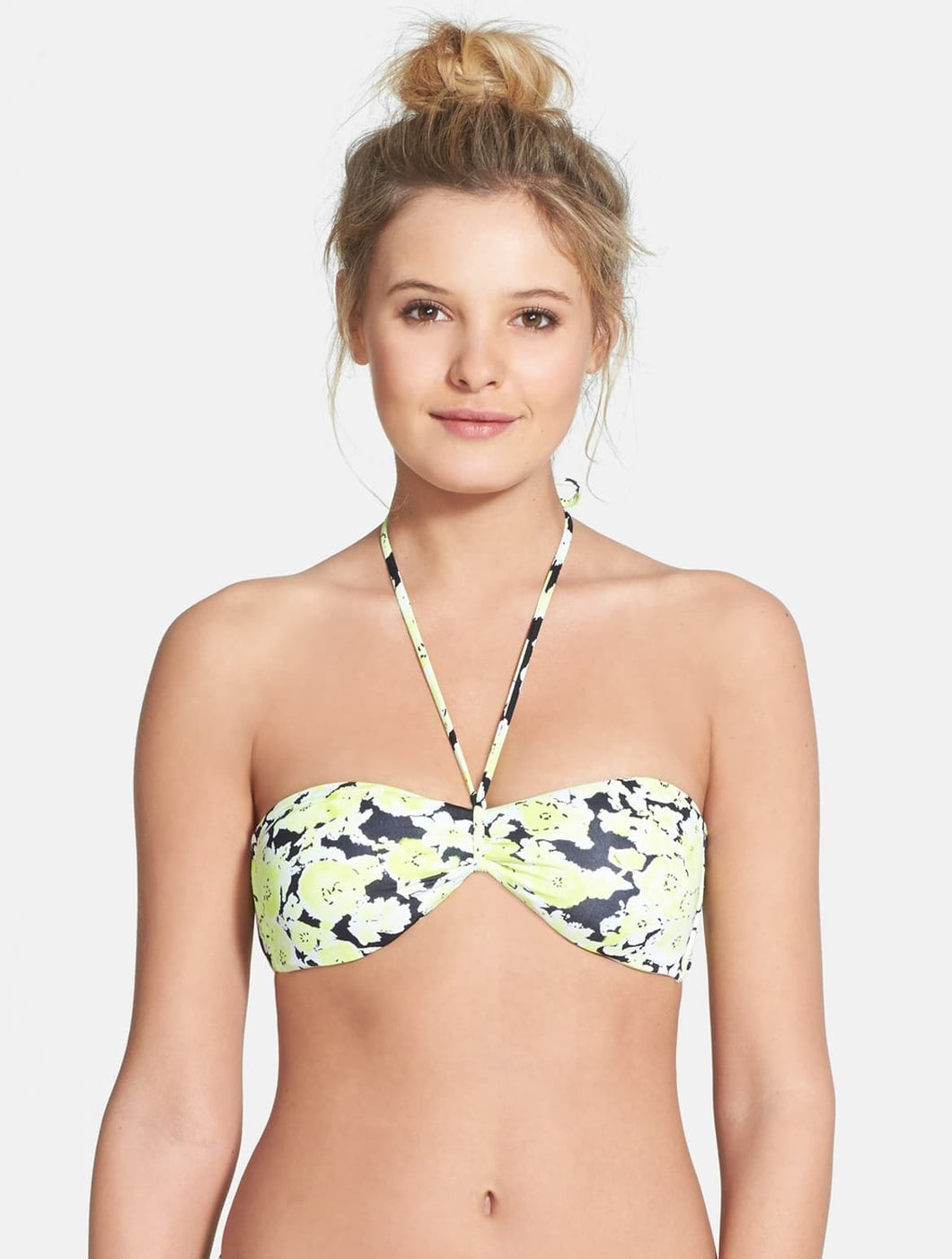 Volcom Juniors' Pretty Wild Floral Bandeau Bikini Top, Yellow Flash, S
