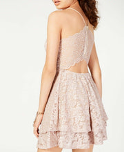 Load image into Gallery viewer, Emerald Sundae Juniors&#39; Glitter Lace Racerback Party Dress, Beige, M
