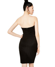 Load image into Gallery viewer, Emerald Sundae Juniors&#39; V-neck Strapless Bandage Dress, Black, L
