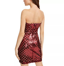 Load image into Gallery viewer, Emerald Sundae Juniors&#39; Strapless Sequined Fishnet Dress, Wine Red, XL
