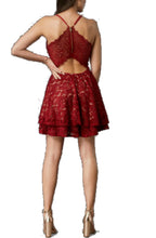 Load image into Gallery viewer, Emerald Sundae Juniors&#39; Glitter Lace Racerback Party Dress, Red/Nude, L
