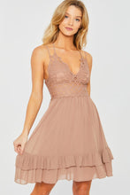 Load image into Gallery viewer, Belloago Women&#39;s Woven Solid Mini Tiered Cami Lace Trim Dress
