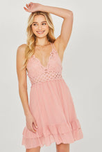 Load image into Gallery viewer, Belloago Women&#39;s Woven Solid Mini Tiered Cami Lace Trim Dress
