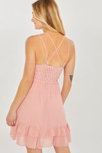 Load image into Gallery viewer, Belloago Women&#39;s Woven Solid Mini Tiered Cami Lace Trim Dress
