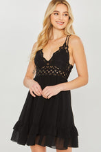 Load image into Gallery viewer, Belloago Women&#39;s Woven Solid Mini Tiered Cami Lace Trim Dress
