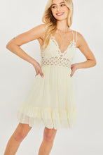 Load image into Gallery viewer, Belloago Women&#39;s Woven Solid Mini Tiered Cami Lace Trim Dress
