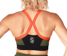 Load image into Gallery viewer, STRONG by Zumba Women&#39;s Train To The Beat Scoop Bra, Olive Green, S
