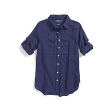 Load image into Gallery viewer, Ralph Lauren Girl's Roll Sleeve Cotton Tunic Shirts, Navy Blue, 2/2T
