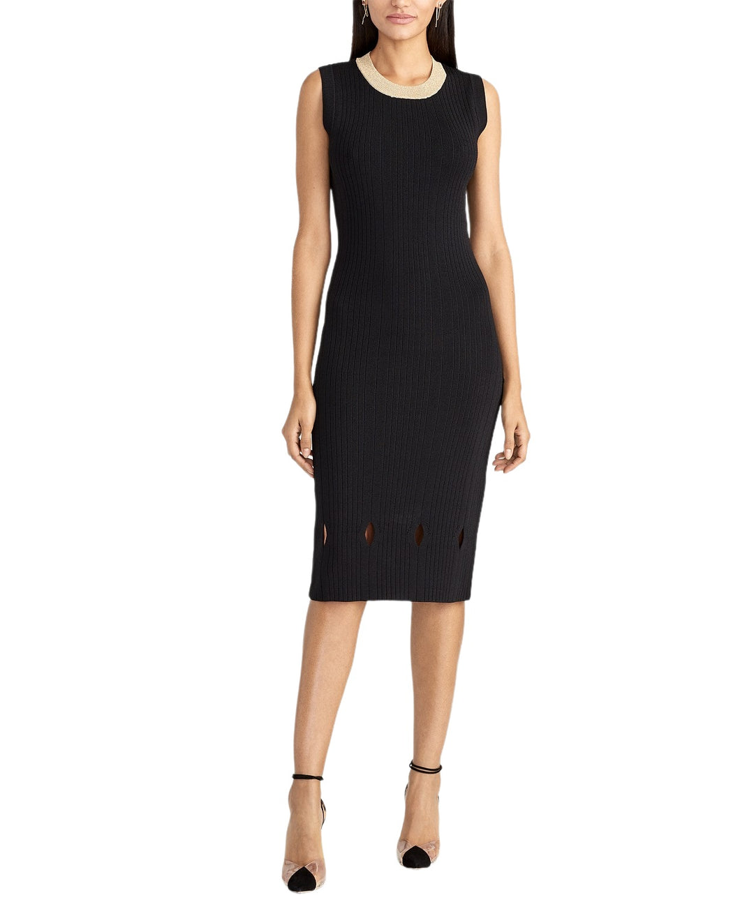 Rachel Roy Women's Camilla Glitter-Neck Ribbed-Knit Dress, Black, S