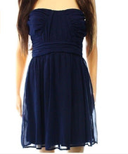 Load image into Gallery viewer, Trixxi Junior Strapless Chiffon Sheath Dress, Navy, 11
