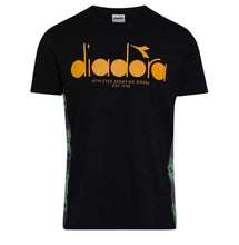 Load image into Gallery viewer, Diadora Men&#39;s 5Palle Offside Logo Cotton T-Shirt, Black/Orange, Small
