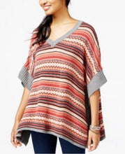 Load image into Gallery viewer, Freshman Junior's Striped V-Neck Poncho Sweater, Multi, XS
