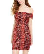 Load image into Gallery viewer, Crystal Doll Juniors&#39; Python-Print Off Shoulder Bodycon Dress, Red, L
