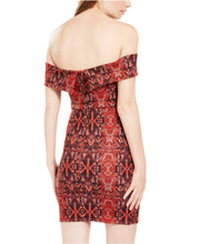 Load image into Gallery viewer, Crystal Doll Juniors&#39; Python-Print Off Shoulder Bodycon Dress, Red, XS
