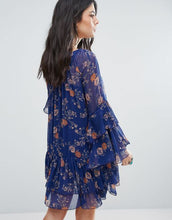 Load image into Gallery viewer, Free People Women&#39;s Floral Frill Tiered Swing Mini Dress, Blue, S
