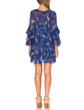 Load image into Gallery viewer, Free People Women&#39;s Floral Frill Tiered Swing Mini Dress, Blue, S
