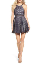 Load image into Gallery viewer, Dear Moon Women&#39;s Neck Shadow Stripe Skater Flared Dress, M, 11
