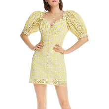 Load image into Gallery viewer, Lini Women&#39;s Gracie Ruffled Mini Cocktail Dress, Yellow/Blue, Small
