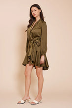 Load image into Gallery viewer, Lucy Paris Women&#39;s Adonia Olive Satin Wrap Dress, Olive Green
