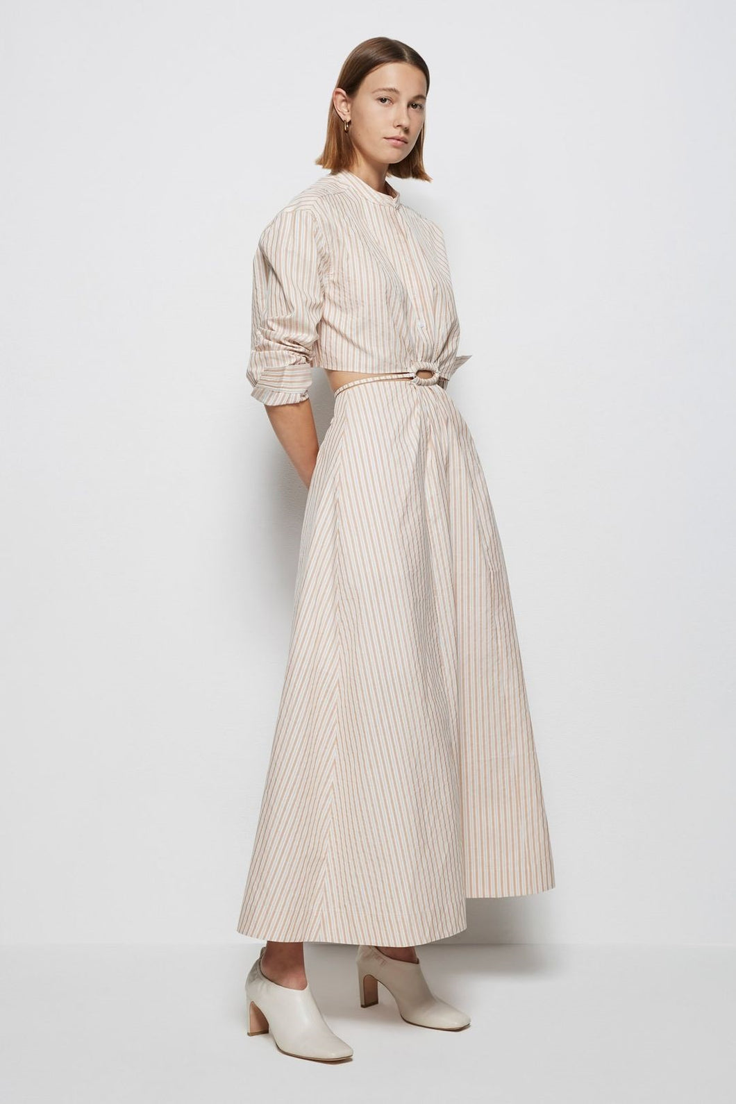 JONATHAN SIMKHAI Women's STRIPE BUTTON-FRONT MIDI DRESS