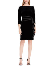 Load image into Gallery viewer, American Living Women&#39;s Boatneck Sheath Ruffled Velvet Dress, Black,6
