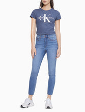 Load image into Gallery viewer, Calvin Klein Women's Metallic Monogram Logo Crewneck T-Shirt, Blue, XS
