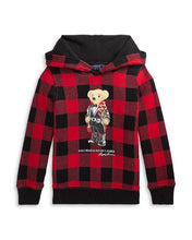 Load image into Gallery viewer, Polo Ralph Lauren Big Girl&#39;s Polo Bear Fleece Hoodie, Plaid, L
