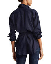 Load image into Gallery viewer, LAUREN Ralph Lauren Women's Belted Linen Shirt, Lauren Navy, L
