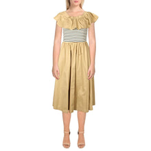 Load image into Gallery viewer, English Factory Womens Striped Off-Shoulder Fit &amp; Flare Dress, Dune, S
