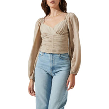 Load image into Gallery viewer, ASTR the Label Women&#39;s Swiss Dot Smocked Long Sleeve Blouse, Taupe, XS
