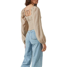 Load image into Gallery viewer, ASTR the Label Women&#39;s Swiss Dot Smocked Long Sleeve Blouse, Taupe, XS

