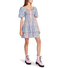 Load image into Gallery viewer, Betsey Johnson Women&#39;s Cottage Floral Cotton Mini Dress, Blue, S
