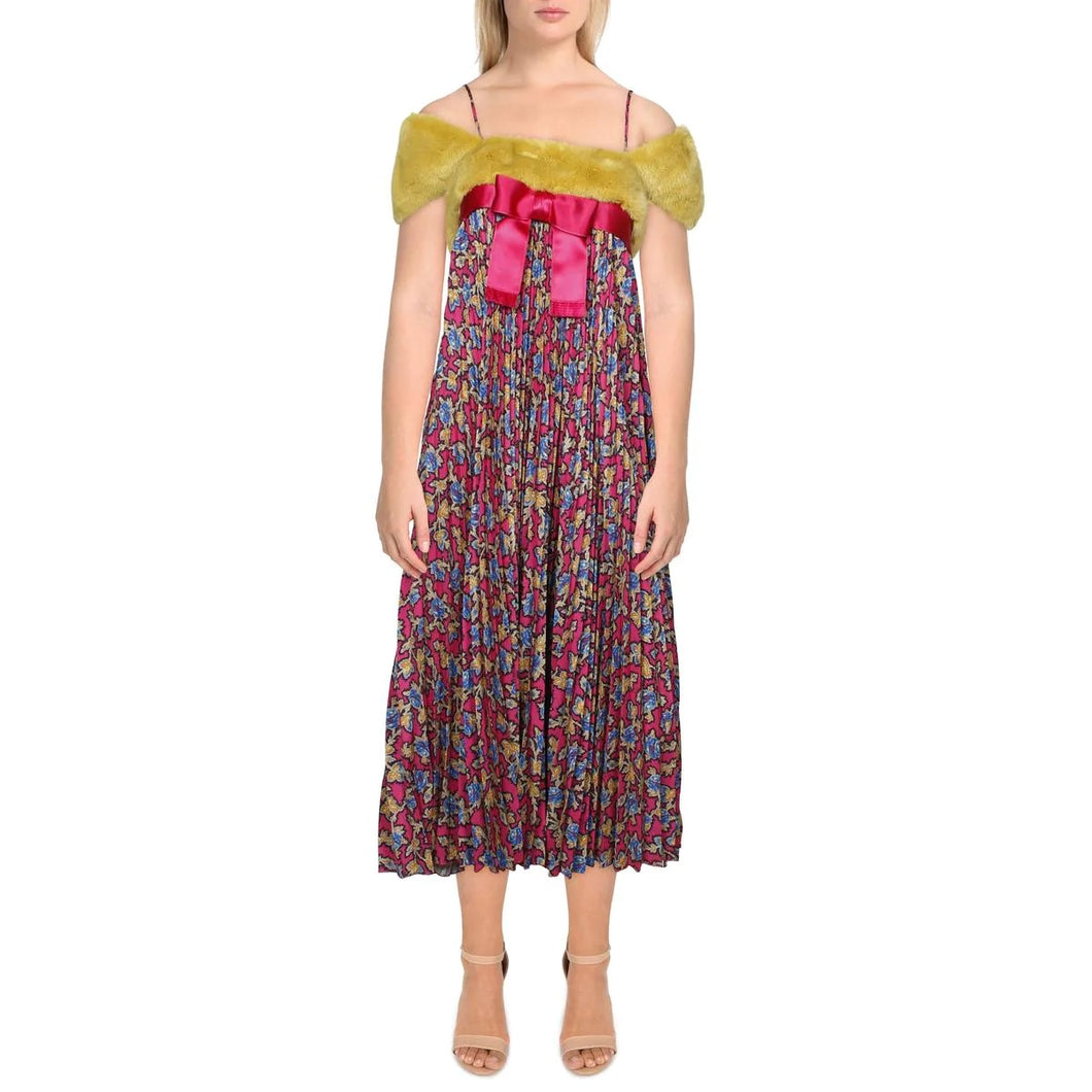 Red Valentino Women's Mink Pleated Cocktail/Party Dress, Magenta, 38